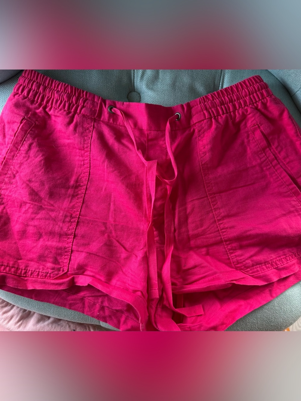 GAP Hot Pink Elastic Waist Drawstring Linen-Blend Shorts